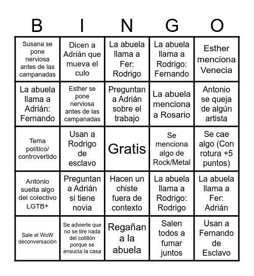 Año nuevo Bingo Card