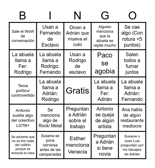 Año Nuevo Bingo Card