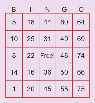 Untitled Bingo Card