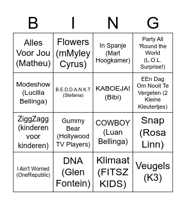 Kids muziek Bingo Card