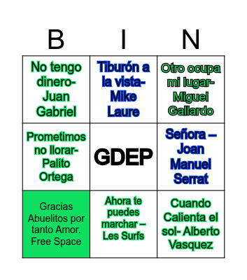 Bingo Musical Bingo Card