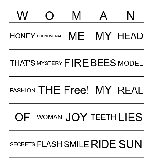 PHENOMENAL WOMAN Bingo Card