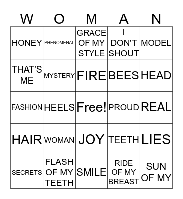 PHENOMENAL WOMAN Bingo Card