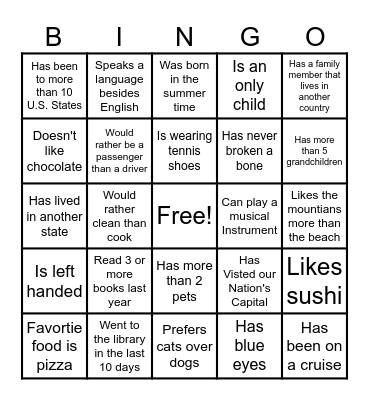 Find Someone Who... Bingo Card
