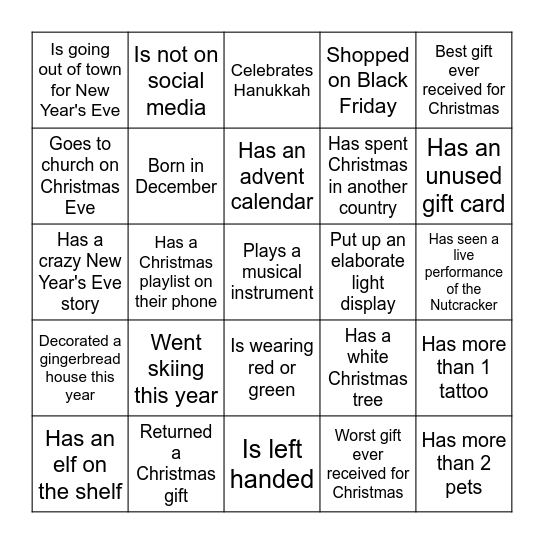 Jingle Mingle Bingo Card