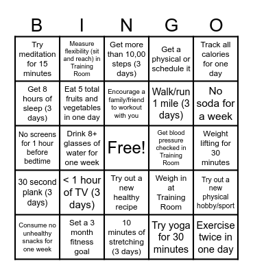 January Bingo Challenge! Bingo Card