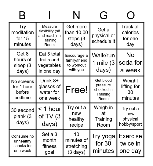 January Bingo Challenge! Bingo Card