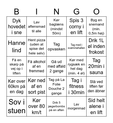Bingo Skiferie Bingo Card