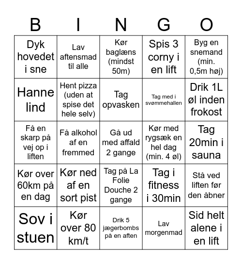 Bingo Skiferie Bingo Card