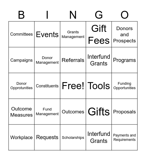 GRCF AkoyaGo Terminology Bingo Card