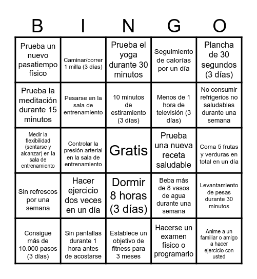 Desafío de Bingo de Enero Bingo Card