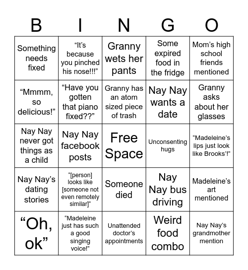 Nay Nay & Granny  Bingo Card