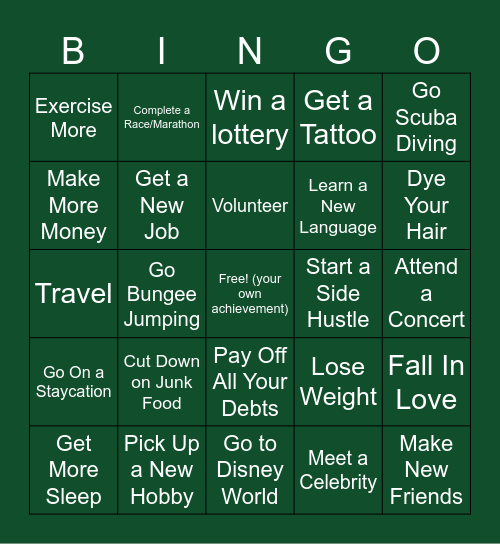 New Year Resolution 2023 Bingo Card