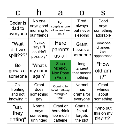 Forestry Sys Chaos Bingo Card