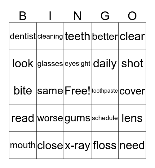 At the Dentisit & Eye Doctor Bingo Card