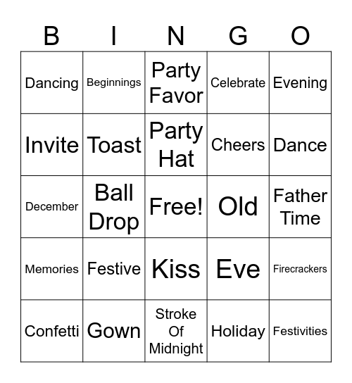 New Years Bingo Card