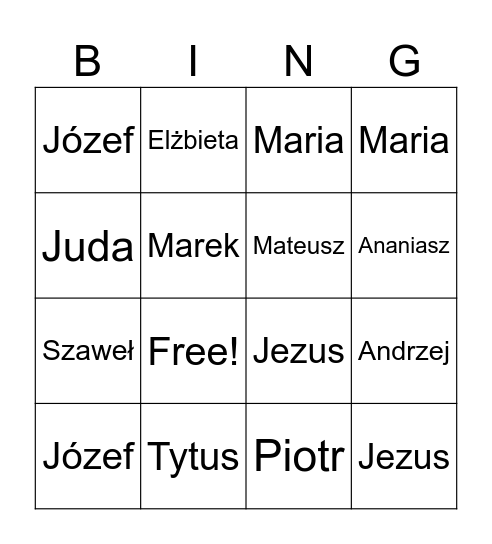 Biblijne Bingo Card