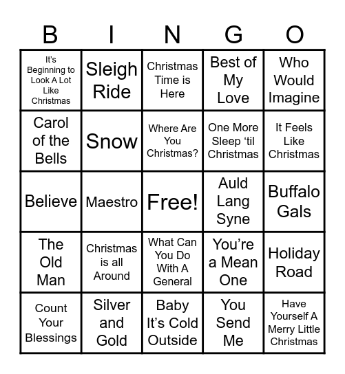 Christmas Soundtracks Bingo Card