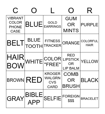 COLOR "FILLED" BINGO Card