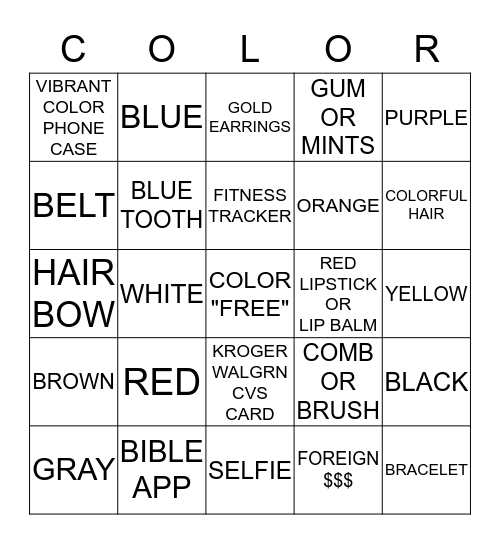 COLOR "FILLED" BINGO Card