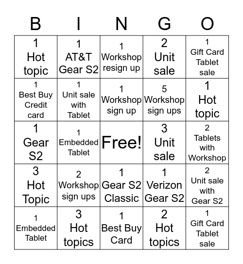 Samsung  Bingo Card