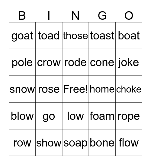 long o Bingo Card