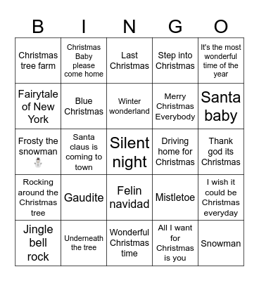 Christmas Songs 23 Bingo Card