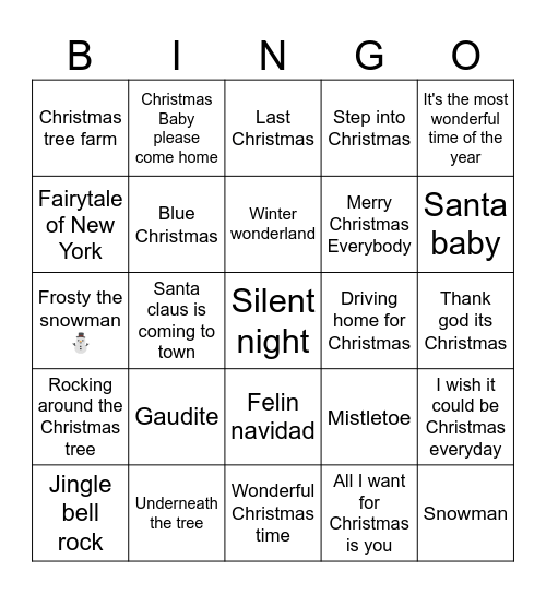 Christmas Songs 23 Bingo Card