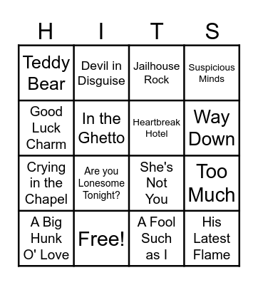 Elvis #1 Hits Bingo Card