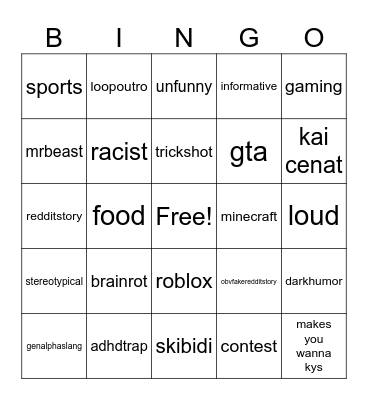 YTSHORTS Bingo Card