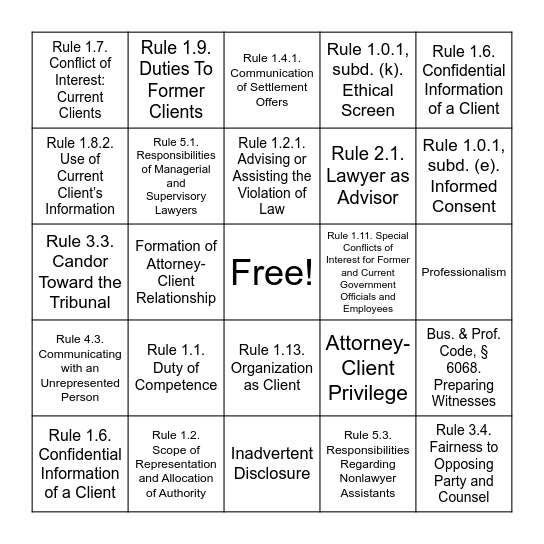 Reel Ethics Bingo Card