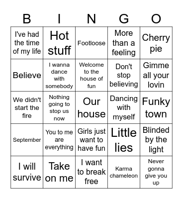 Uk 80s/90s pop Bingo Card