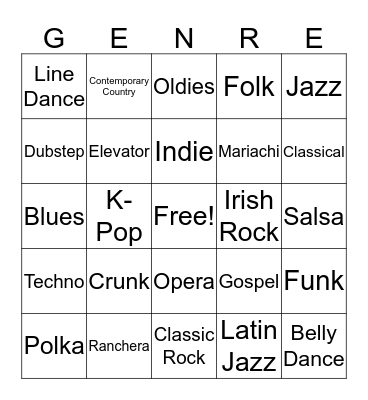 Musical Styles Bingo Card