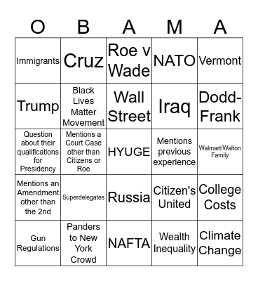 Democratic Debate 4/14 Bingo Card