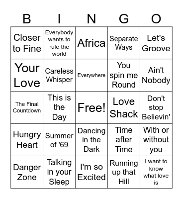 80's Bingo Card