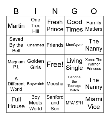 Throwback TV Shows Bingo Card