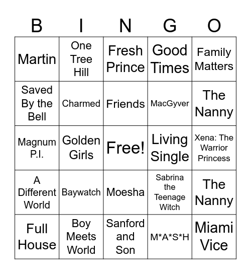 Throwback TV Shows Bingo Card