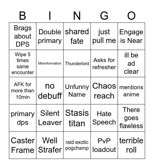 lfg bingo #1 Bingo Card
