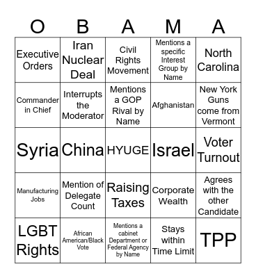 Democratic Debate 4/14 # 2 Bingo Card