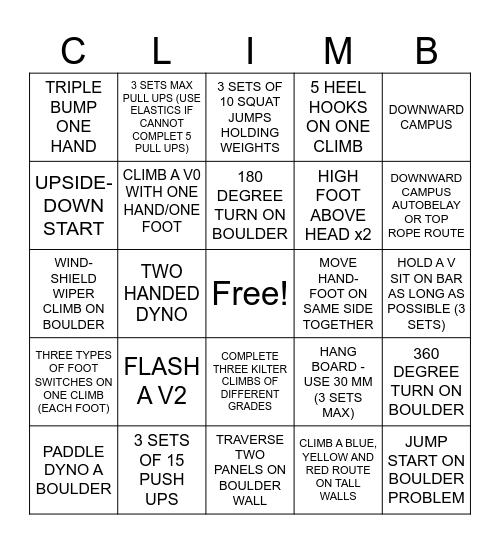 CLIMBING BINGO Card