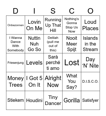 Disco Bingo O&N 2023 Bingo Card