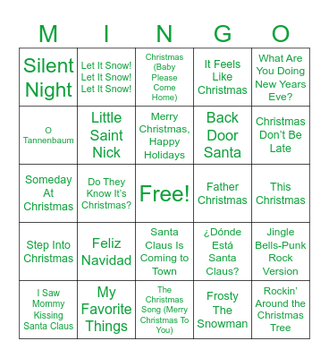 Mingo Holiday Version Bingo Card