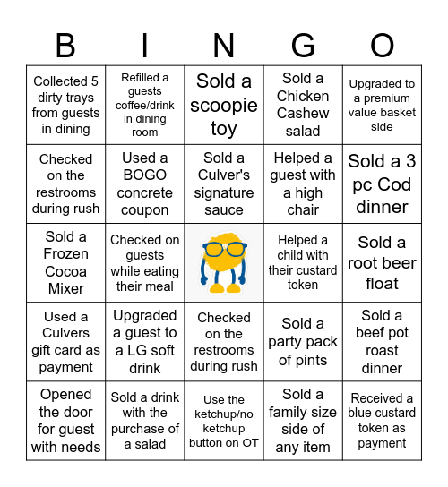 Culvers FOH Bingo Card