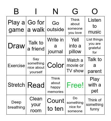 Coping Skills BINGO! Bingo Card
