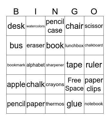 School Bingo Card