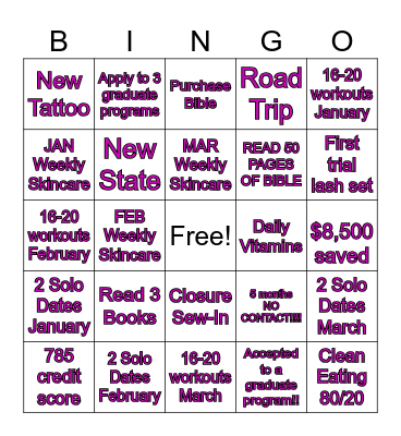 Jan - Mar Bingo Card