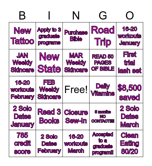 Jan - Mar Bingo Card