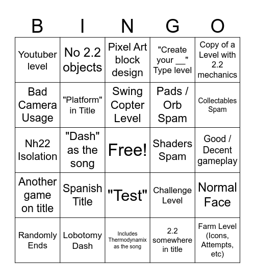 Early GD 2.2 Experience Bingo Card