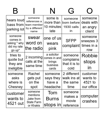 Office Bingo Round 1 Bingo Card