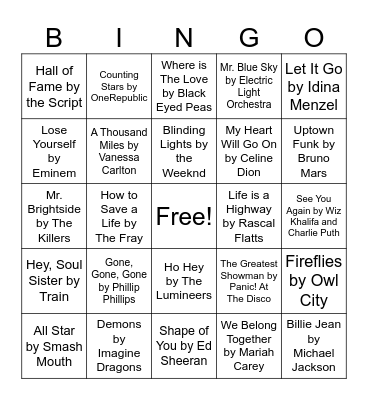 Iconic Songs Bingo Card